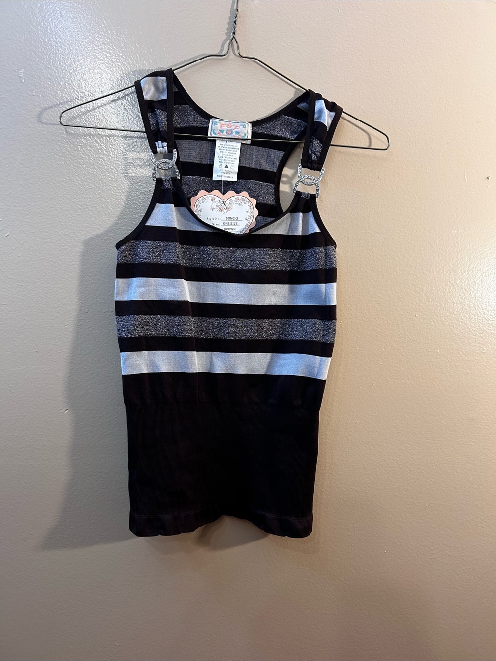 F&F Black & White Striped Tank with Rhinestone Buckles